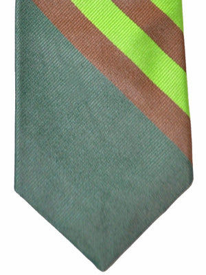 Gene Meyer Silk Tie Lime Brown Gray Stripes FINAL SALE