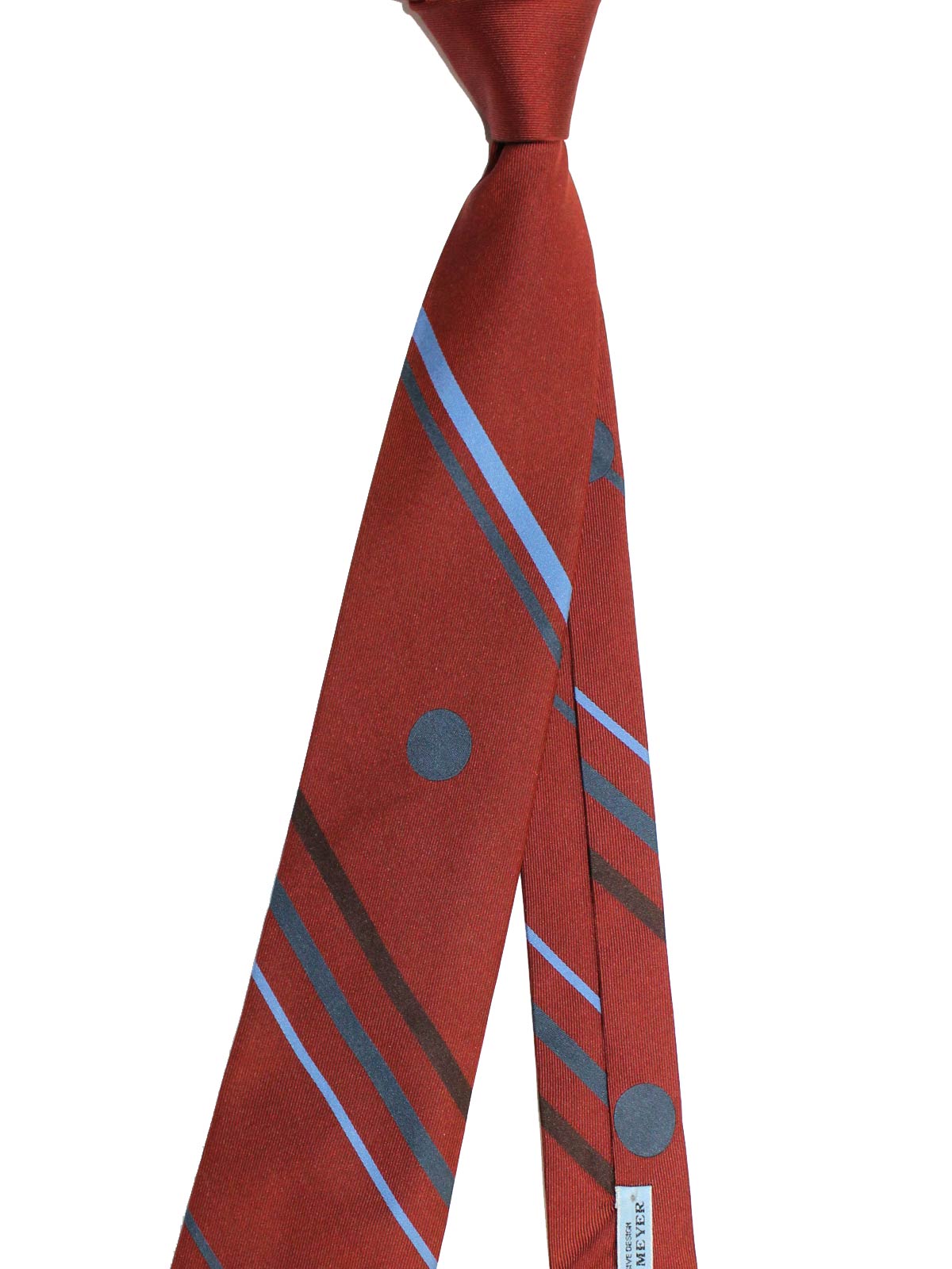 Gene Meyer Necktie Maroon Blue Gray Stripes - Hand Made In Italy