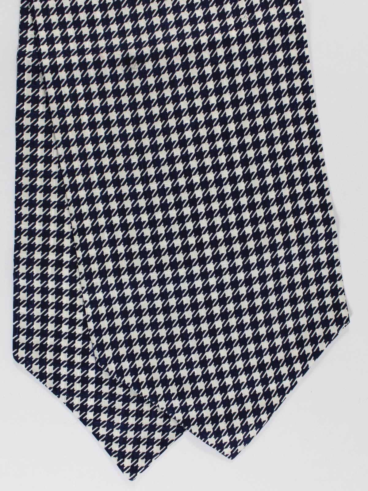 Luigi Monaco Silk Ascot Tie Navy White-Silver Houndstooth - Hand Made in Italy