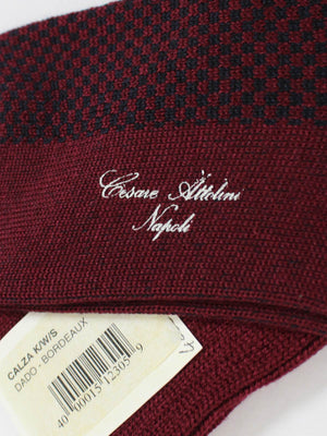 Cesare Attolini Wool Socks Small - Bordeaux Design - Over The Calf
