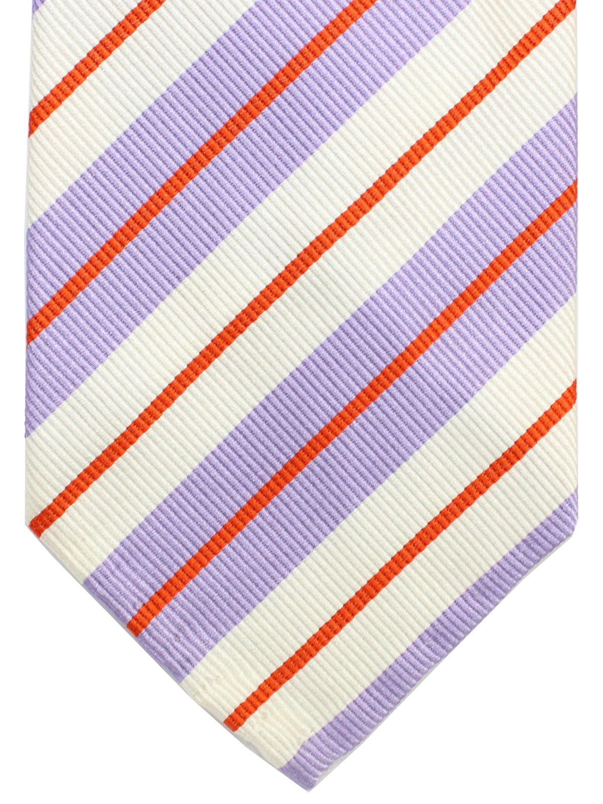 Cesare Attolini Tie White Lilac Red Stripes Unlined Necktie