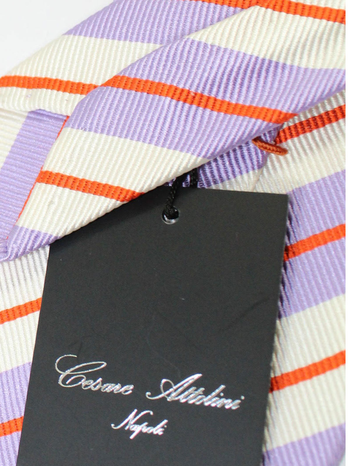 Cesare Attolini Tie White Lilac Red Stripes Unlined Necktie