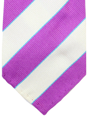 Cesare Attolini Unlined Tie White Lilac Aqua Stripes
