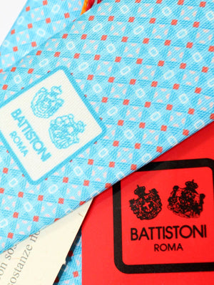 Battistoni Silk Tie Sky Blue Orange Geometric