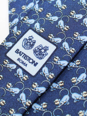 Battistoni Silk Tie Navy Monkeys Design Novelty Necktie