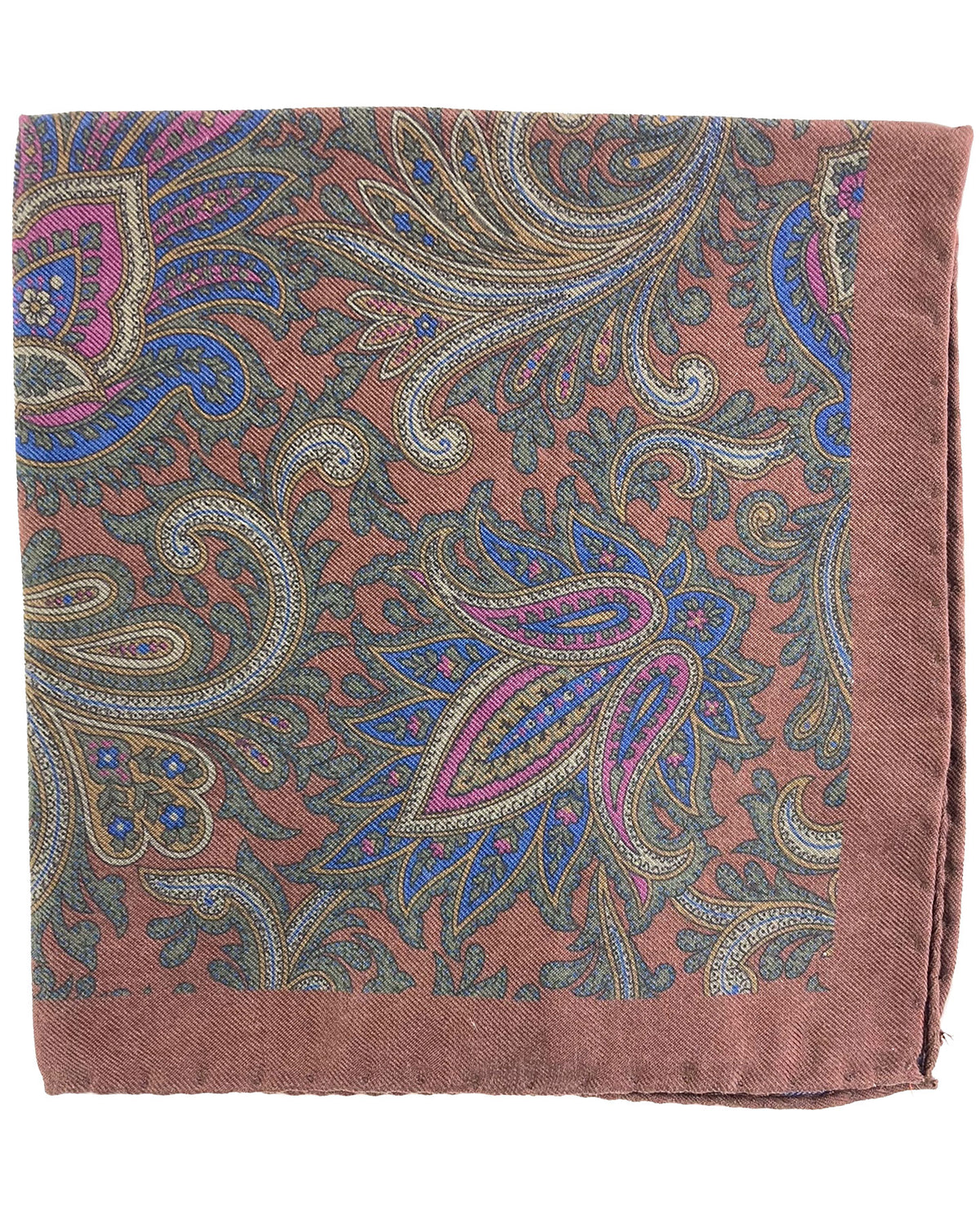 Luigi Borrelli Silk Pocket Square Brown Olive Paisley