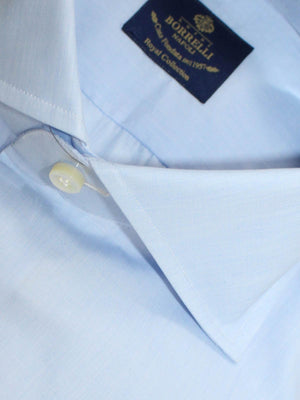 Luigi Borrelli Dress Shirt Royal Collection Light Blue Spread Collar 38 - 15