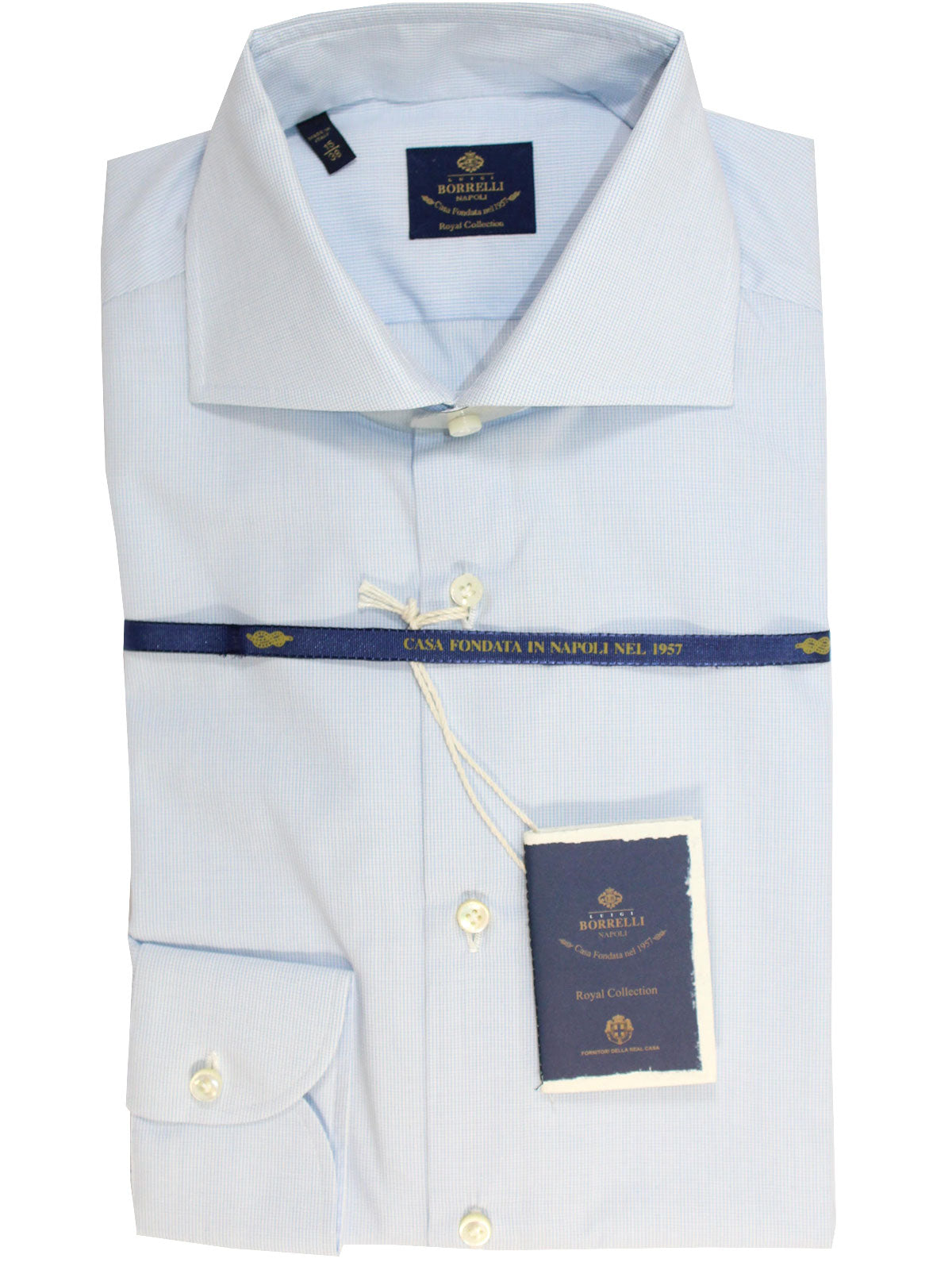 Copy of Luigi Borrelli Dress Shirt ROYAL COLLECTION Sky Blue White Micro Check 38 - 15
