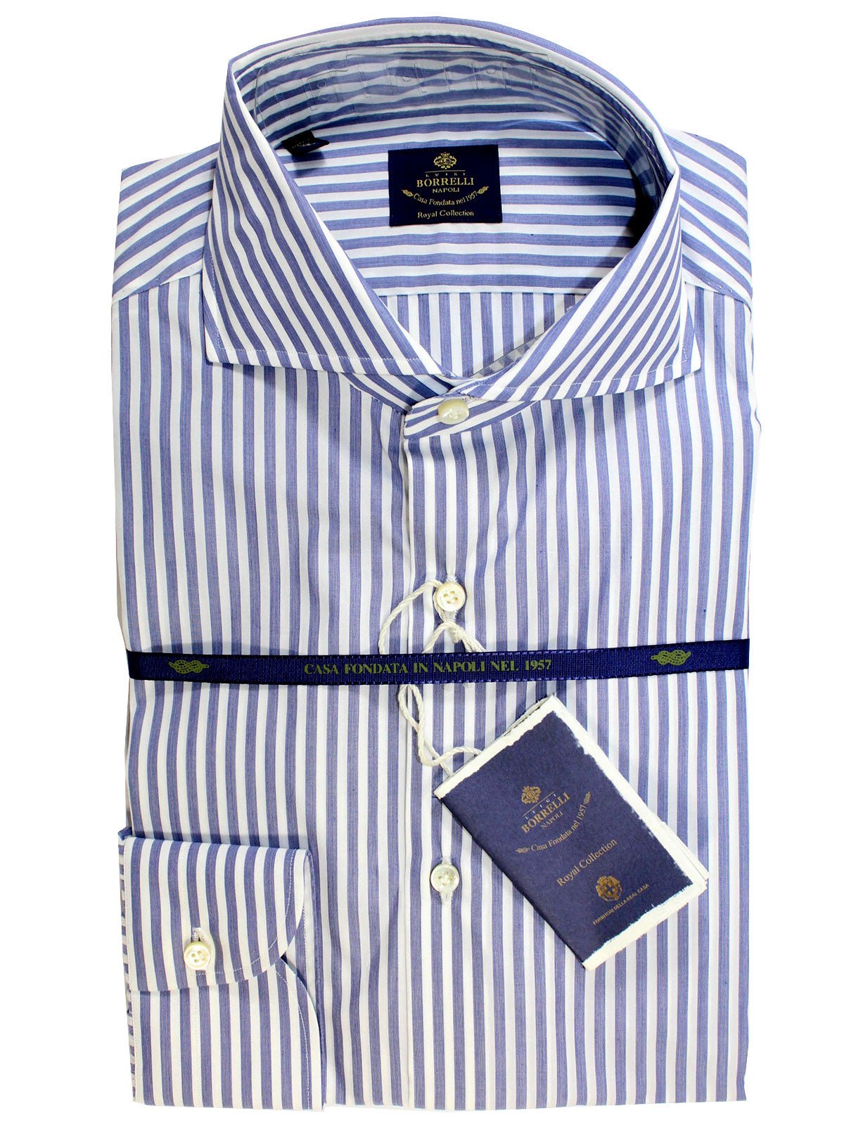 Luigi Borrelli Dress Shirt ROYAL COLLECTION White Blue Stripes 41 - 16