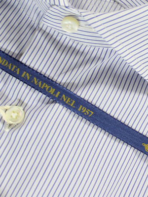Luigi Borrelli Dress Shirt White Navy Stripes - Royal Collection 38 - 15