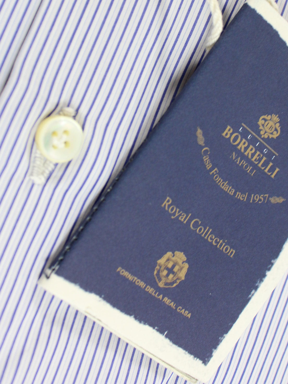 Borrelli Dress Shirt White Navy Stripes - Royal Collection 