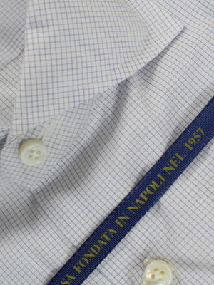 Luigi Borrelli Dress Shirt ROYAL COLLECTION White Navy Grid 40 - 15 3/4