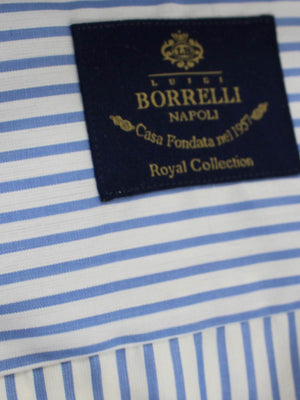 Luigi Borrelli Dress Shirt White Navy Stripes 