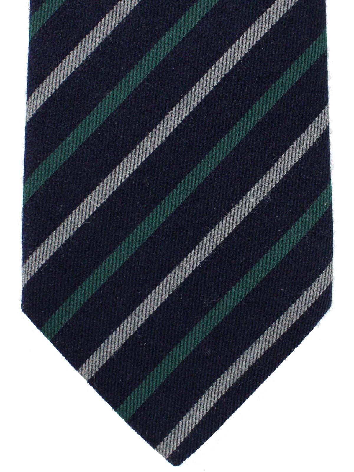 Borrelli Necktie Navy Gray Green Stripes Wool Tie