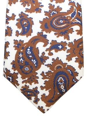 Luigi Borrelli Tie White Brown Royal Blue Paisley Design