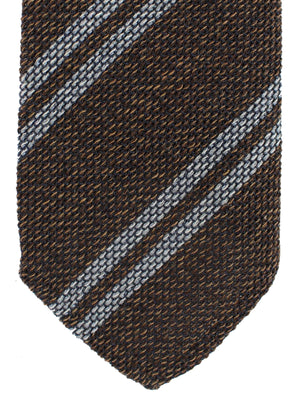 Luigi Borrelli Unlined Tie Dark Brown Gray Stripes Cashmere Silk
