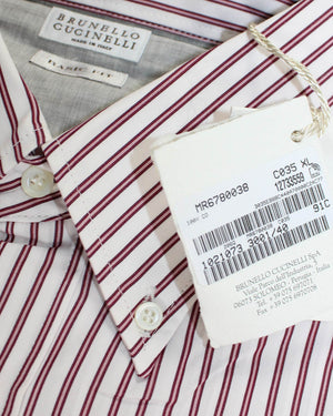 Brunello Cucinelli Dress Shirt White Purple Stripes