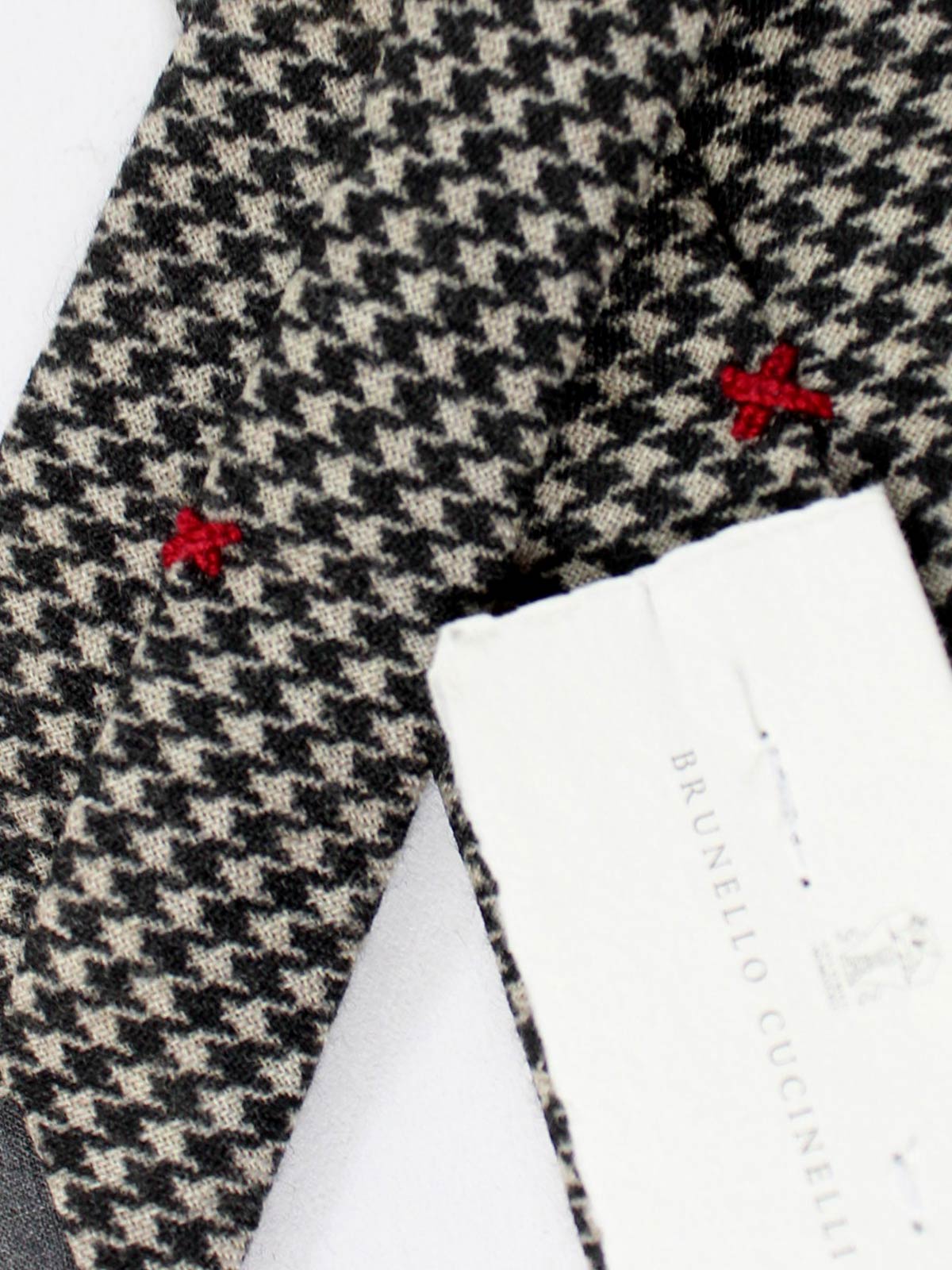 Brunello Cucinelli Wool Tie Gray Black Houndstooth