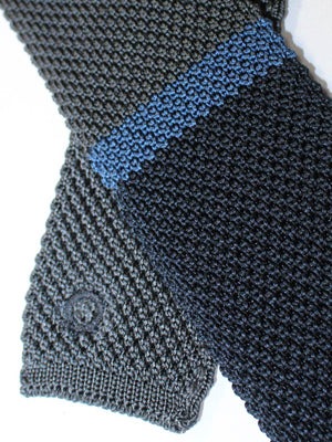 Salvatore Ferragamo Tie Navy Gray Blue Knitted Square End Tie FINAL SALE