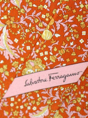 Salvatore Ferragamo Silk Tie Orange Floral Design