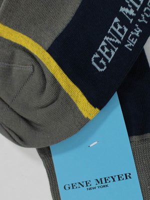 Gene Meyer Socks Gray Navy Blue Stripe - Made In Italy