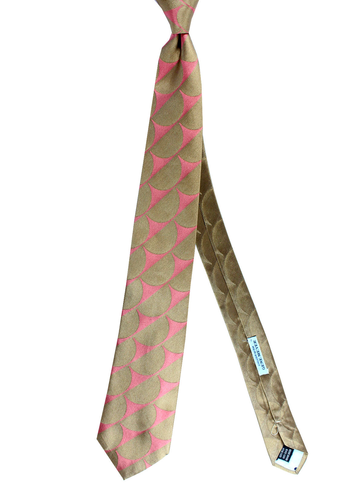 Gene Meyer Silk Tie Taupe Pink Geometric