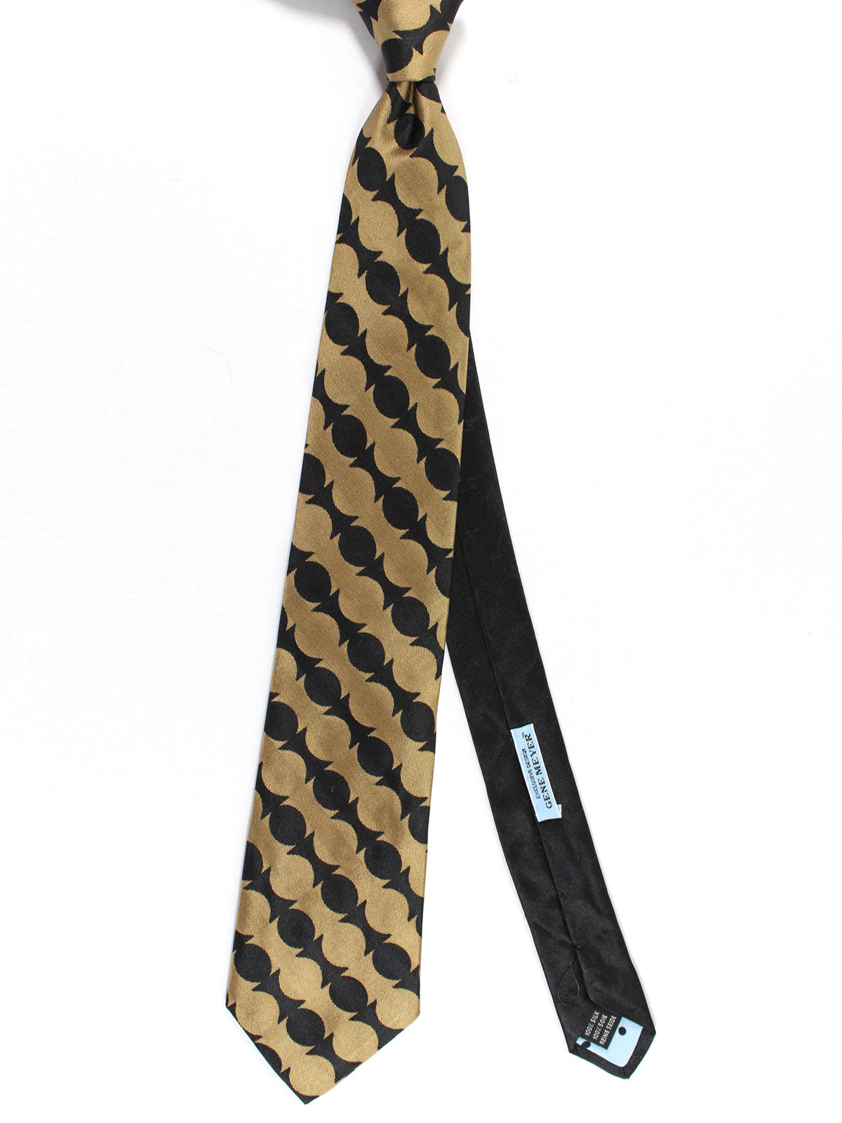Gene Meyer Tie Black Brown Geometric Design - Hand Made in Italy