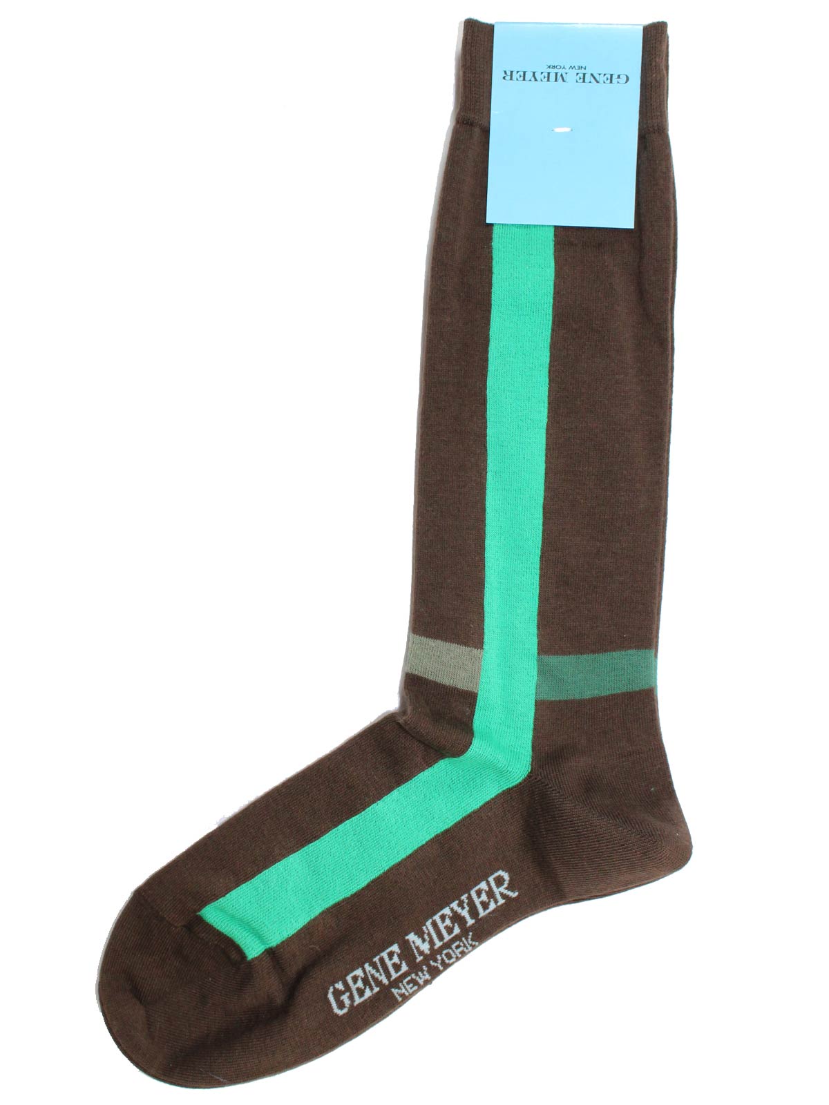 Gene Meyer Men Socks Brown Green Stripe - Made In Italy