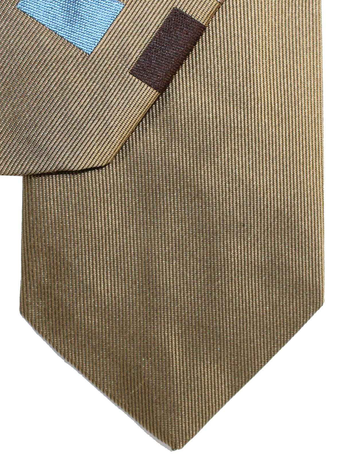 Gene Meyer Necktie Taupe Gray Blue Geometric - Hand Made In Italy