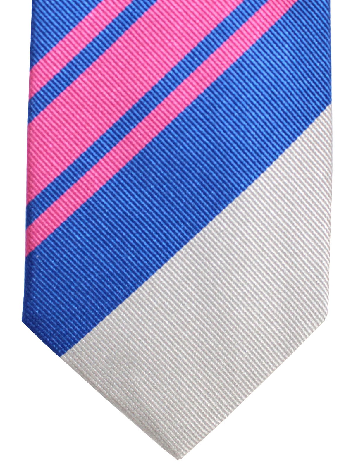 Gene Meyer Necktie Royal Pink Stripes Design - Hand Made In Italy