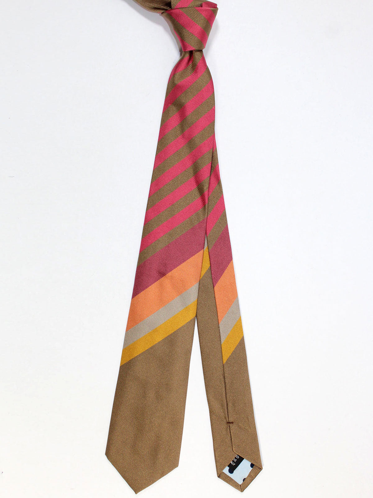 Gene Meyer Necktie Taupe Pink Stripes Design - Hand Made In Italy
