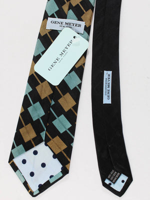 Gene Meyer Silk Tie Black Taupe Sky Blue Geometric Stripes - Short 54" Tie SALE