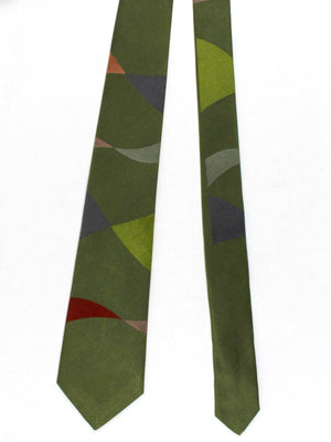 Gene Meyer Silk Tie Forest Green Geometric Design