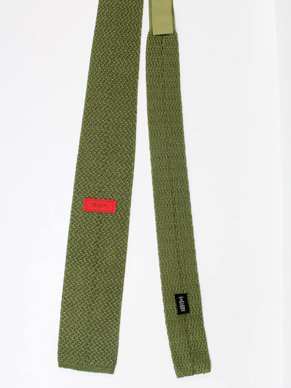 Isaia Square End Knitted Tie Silk Green Knit