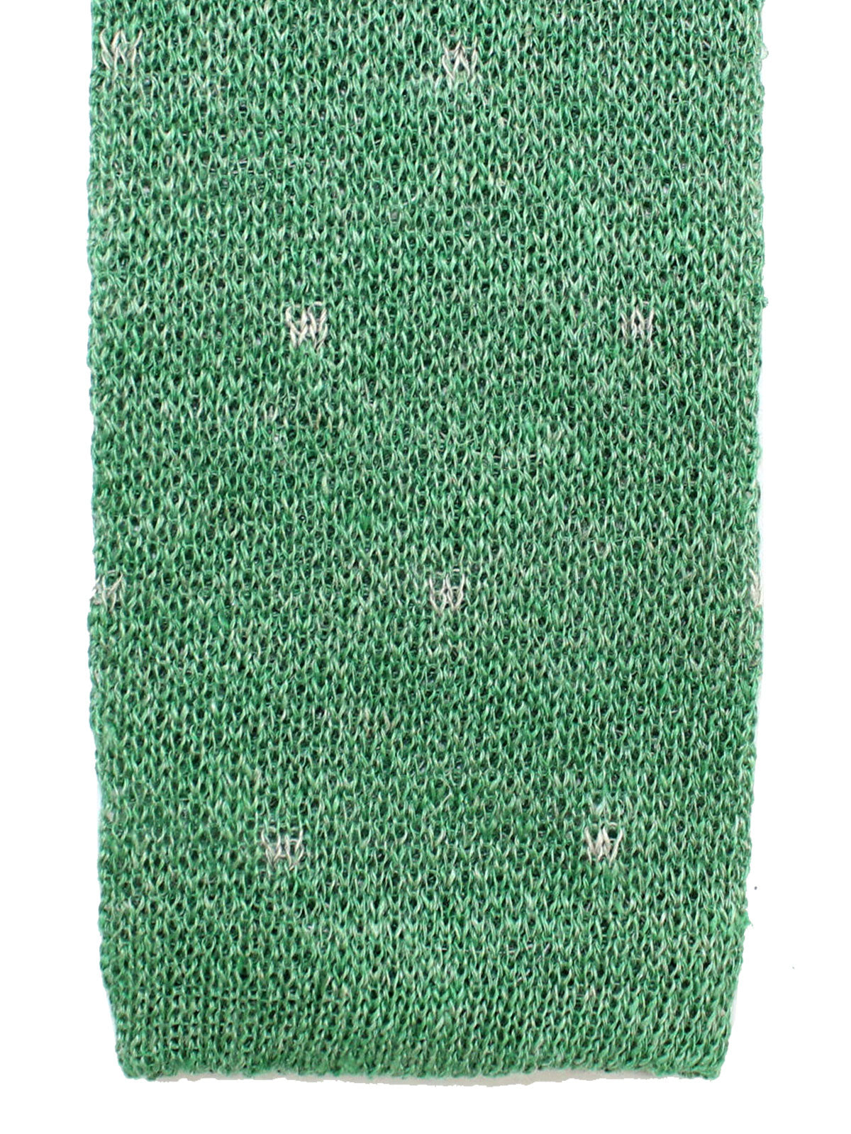 Isaia Square End Tie Green Gray Knitted Linen Necktie