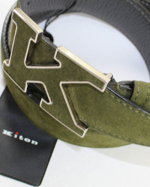 Kiton Belt Forest Green Suede Leather K Buckle