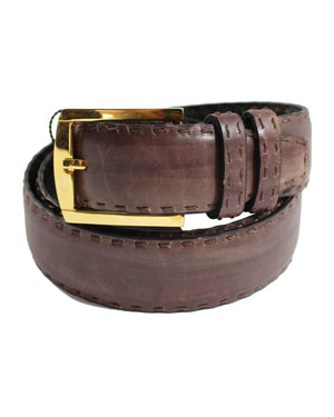 Kiton Leather Belt Brown Stitch Hand Dyed