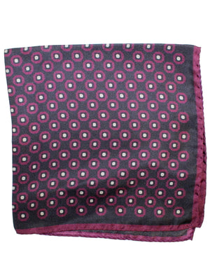 Kiton Silk Pocket Square Black Maroon Geometric