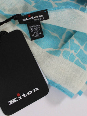 Kiton Scarf Aqua White Design Cashmere Silk SALE