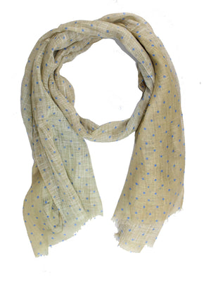 Kiton Linen Scarf Taupe Blue Dots