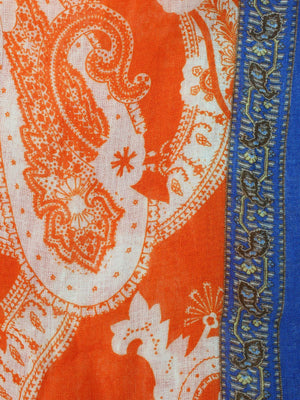 Kiton Linen Scarf Royal Blue Orange Paisley