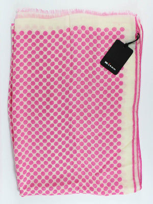 Kiton Scarf White Pink Polka Dots - Cashmere Silk Shawl SALE