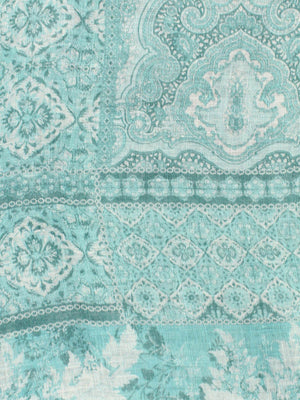 Kiton Scarf Aqua Turquoise Patch Design - Linen Silk Shawl SALE