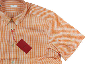 Kiton Short Sleeve Shirt White Orange Check 43 - 17 SALE