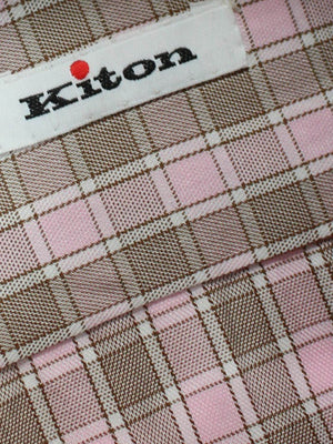 Kiton Dress Shirt Brown Pink Check 38 - 15 SALE