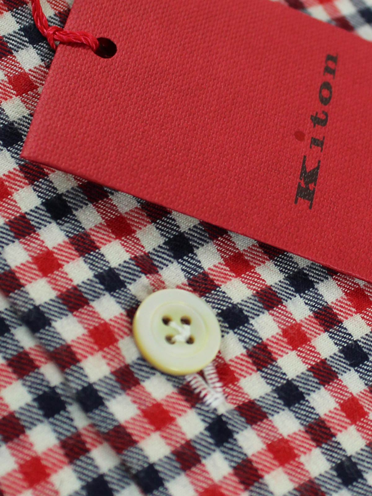 Kiton Dress Shirt White Navy Red Check 