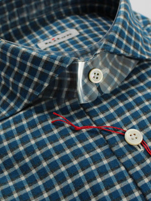 Kiton Sport Shirt Teal Check Flannel Cotton - Sartorial 40 - 15 3/4 SALE