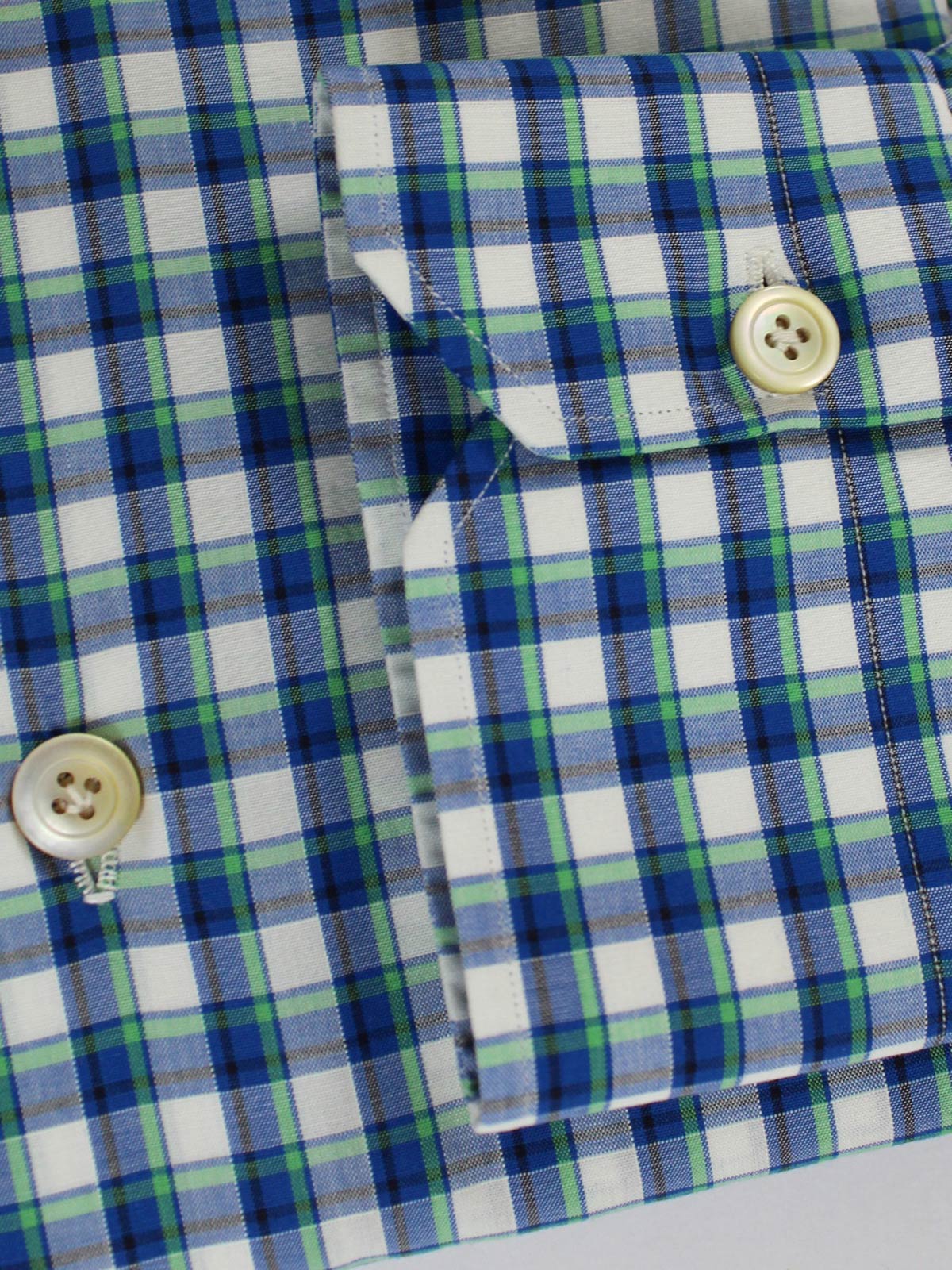 Kiton Dress Shirt White Royal Blue Green Brown Check 40 - 15 3/4 SALE