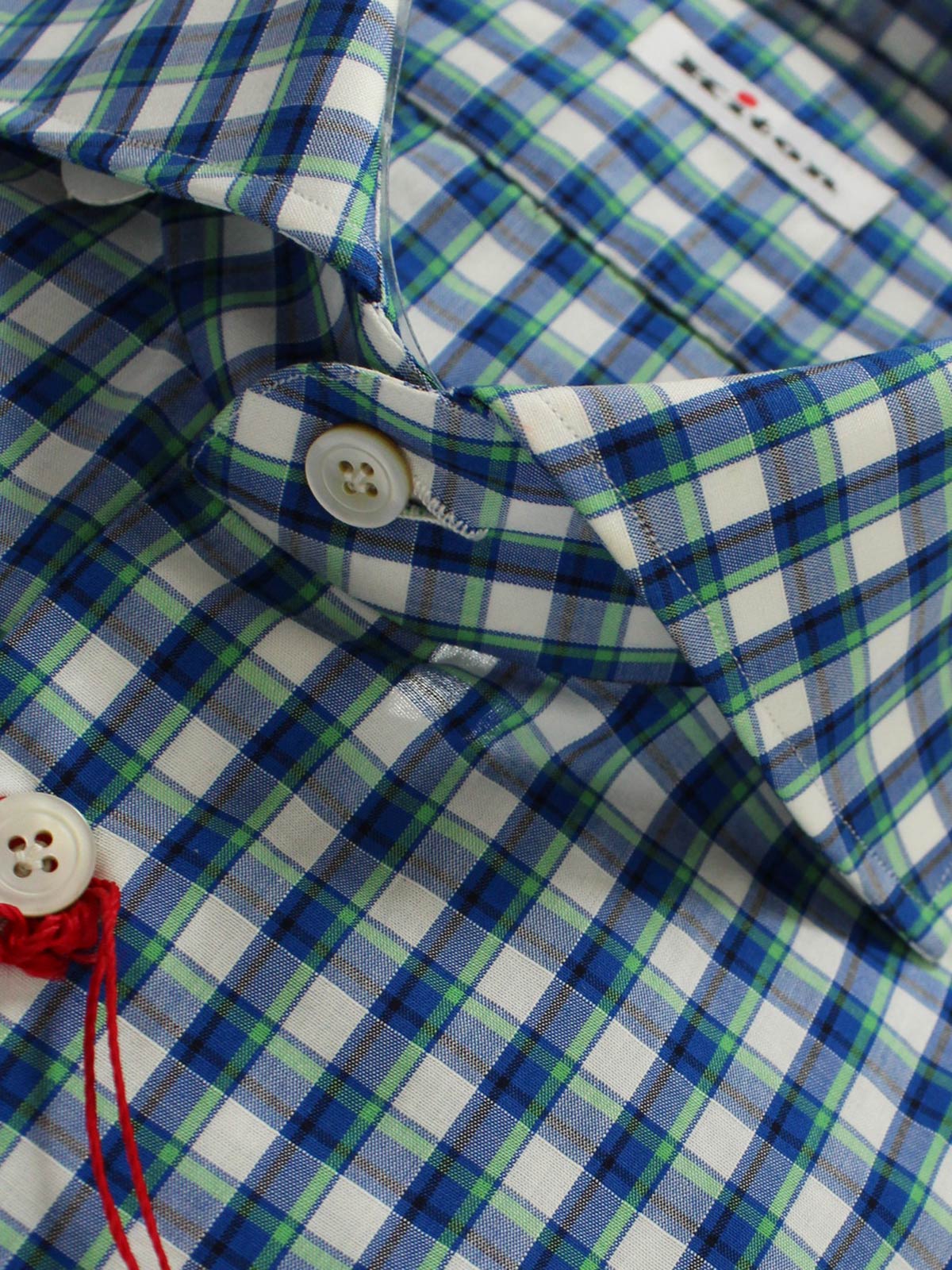 Kiton Dress Shirt White Royal Blue Green Brown Check 40 - 15 3/4 SALE
