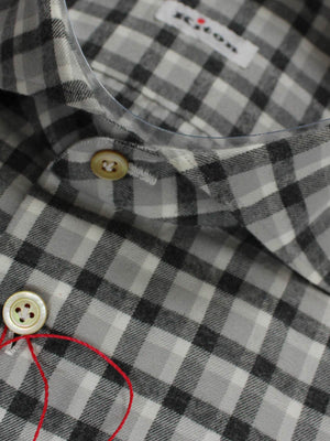 Kiton Sport Shirt Gray Check Flannel Cotton 